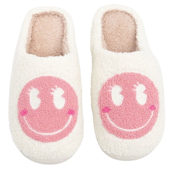 BERANMEY Cute Smile Face Slippers for Women Perfect Soft Plush Comfy Warm Slip-On Happy Face Slippers fo Women Indoor fluffy Smile House Slippers for Women and Men Non-slip Fuzzy Flat Slides