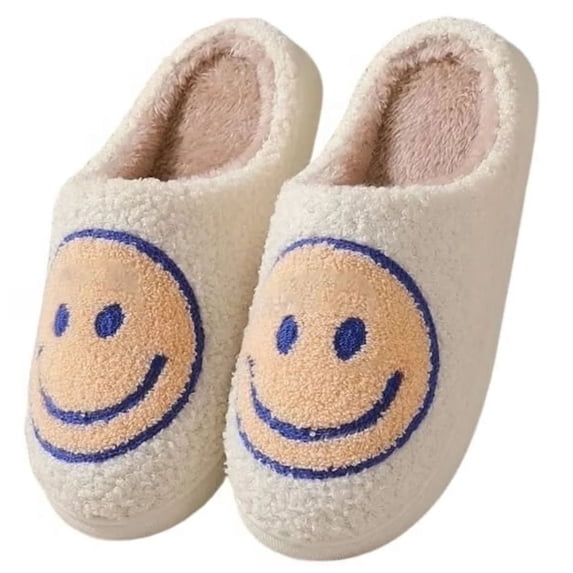 BERANMEY Cute Smile Face Slippers for Women Perfect Soft Plush Comfy Warm Slip-On Happy Face Slippers fo Women Indoor fluffy Smile House Slippers for Women and Men Non-slip Fuzzy Flat Slides