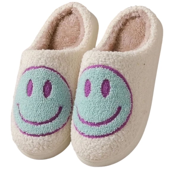 BERANMEY Cute Smile Face Slippers for Women Perfect Soft Plush Comfy Warm Slip-On Happy Face Slippers fo Women Indoor fluffy Smile House Slippers for Women and Men Non-slip Fuzzy Flat Slides