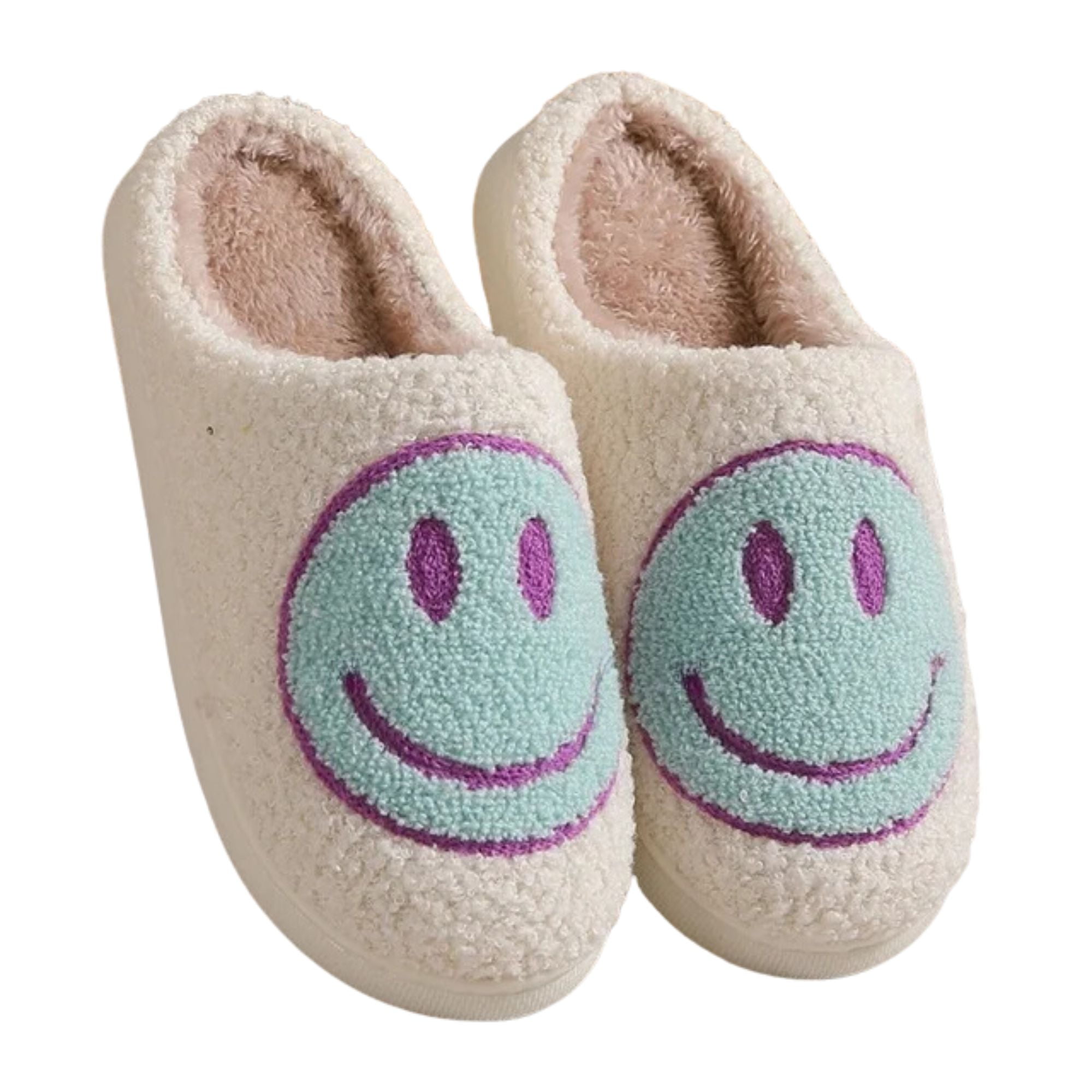 BERANMEY Cute Smile Face Slippers for Women Perfect Soft Plush Comfy Warm Slip-On Happy Face Slippers fo Women Indoor fluffy Smile House Slippers for Women and Men Non-slip Fuzzy Flat Slides - image 1 of 8