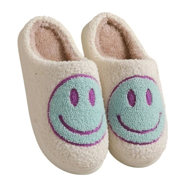 BERANMEY Cute Smile Face Slippers for Women Perfect Soft Plush Comfy Warm Slip-On Happy Face Slippers fo Women Indoor fluffy Smile House Slippers for Women and Men Non-slip Fuzzy Flat Slides