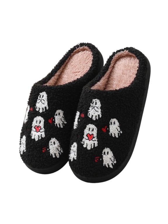 Halloween Slippers for Women Perfect Soft Plush Comfy Warm Slip-On Cute Womens Slippers Indoor Fluffy House Slippers for Women and Men Non-slip Fuzzy Flat Slides