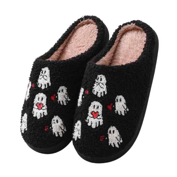 BERANMEY Halloween Slippers for Women Perfect Soft Plush Comfy Warm Slip-On Cute Womens Slippers Indoor Fluffy House Slippers for Women and Men Non-slip Fuzzy Flat Slides