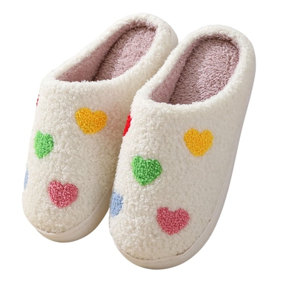 BERANMEY Cute Valentine's Day Slippers for Women Soft Plush Comfy Warm Slip-On Heart Love Couple Slippers fo Women Indoor Fluffy House Slippers for Women and Men Non-slip Fuzzy Flat Slides