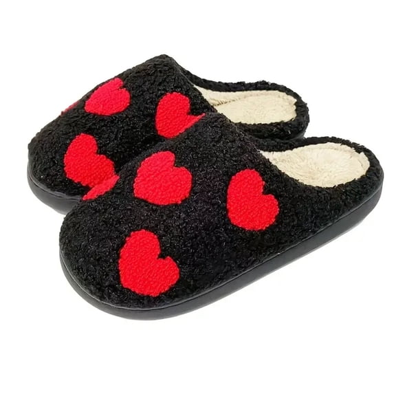 BERANMEY Cute Valentine's Day Slippers for Women Soft Plush Comfy Warm Slip-On Rose Heart Love Couple Slippers fo Women Indoor Fluffy House Slippers for Women and Men Non-slip Fuzzy Flat Slides