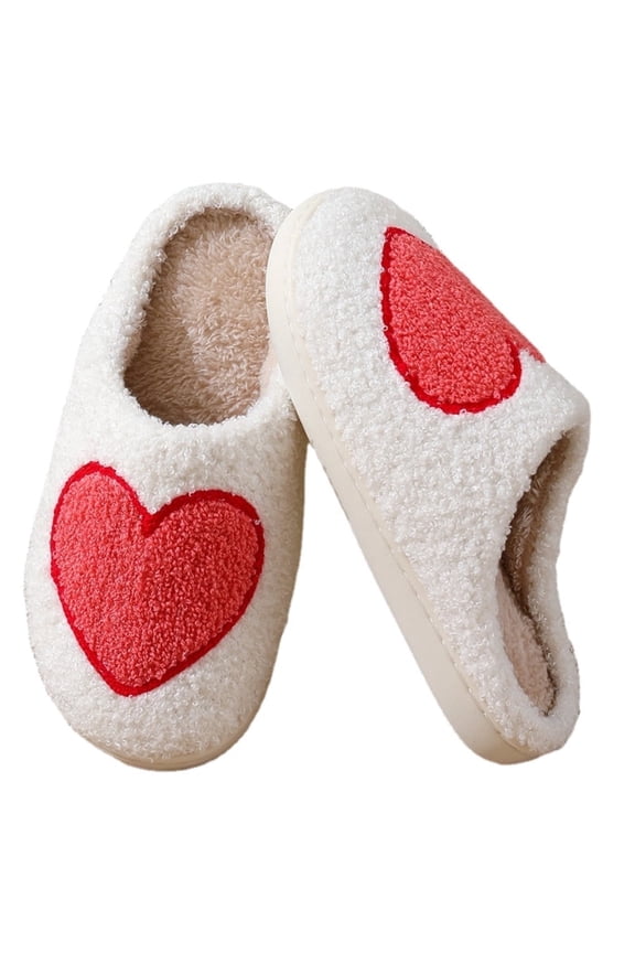 Cute Valentine's Day Slippers for Women Soft Plush Comfy Warm Slip-On Rose Heart Love Couple Slippers fo Women Indoor Fluffy House Slippers for Women and Men Non-slip Fuzzy Flat Slides