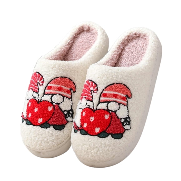 BERANMEY Cute Valentine's Day Slippers for Women Soft Plush Comfy Warm Slip-On Heart Love Couple Slippers fo Women Indoor Fluffy House Slippers for Women and Men Non-slip Fuzzy Flat Slides