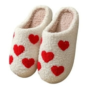 BERANMEY Cute Valentine's Day Slippers for Women Soft Plush Comfy Warm Slip-On Heart Love Couple Slippers fo Women Indoor Fluffy House Slippers for Women and Men Non-slip Fuzzy Flat Slides
