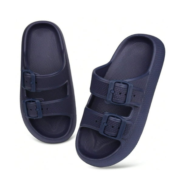 BERANMEY Double Buckle Adjustable Slides Sandals for Women and Men Casual Pillow Slippers for Women EVA Flat Slides Sandals