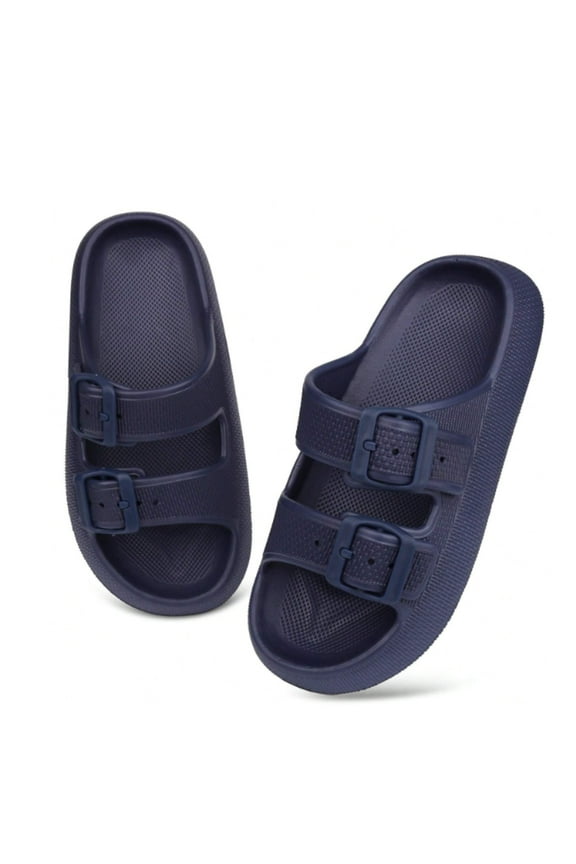 Double Buckle Adjustable Slides Sandals for Women and Men Casual Pillow Slippers for Women EVA Flat Slides Sandals