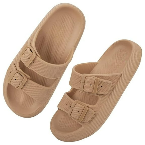 BERANMEY Double Buckle Adjustable Slides Sandals for Women and Men Casual Pillow Slippers for Women EVA Flat Slides Sandals