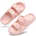 thumbnail image 1 of BERANMEY Double Buckle Adjustable Slides Sandals for Women and Men Casual Pillow Slippers for Women EVA Flat Slides Sandals, 1 of 9