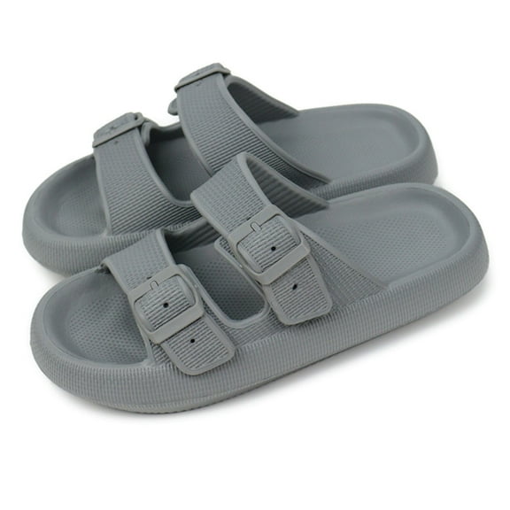 BERANMEY Double Buckle Adjustable Slides Sandals for Women and Men Casual Pillow Slippers for Women EVA Flat Slides Sandals