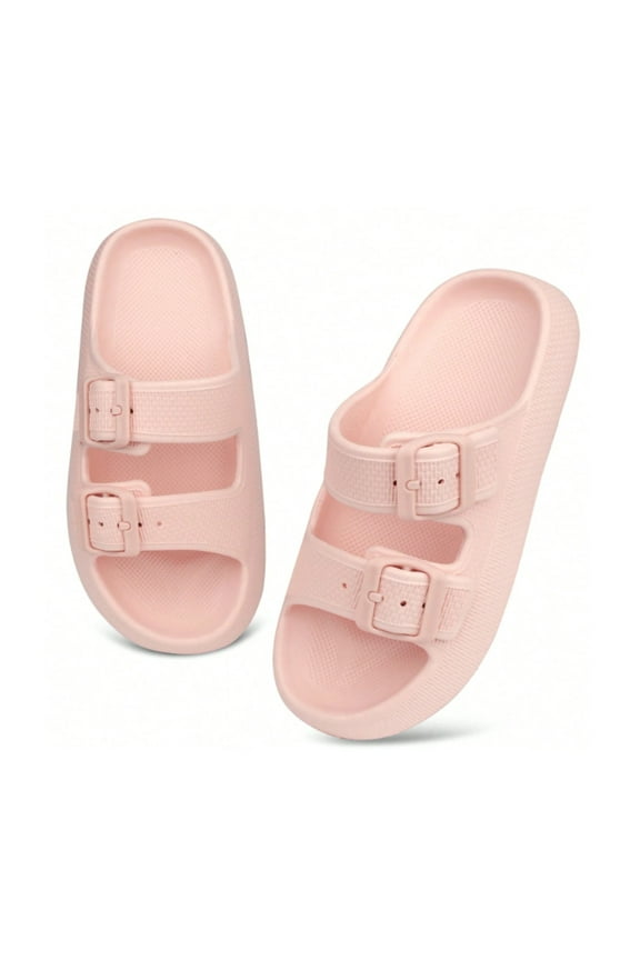 Double Buckle Adjustable Slides Sandals for Women and Men Casual Pillow Slippers for Women EVA Flat Slides Sandals