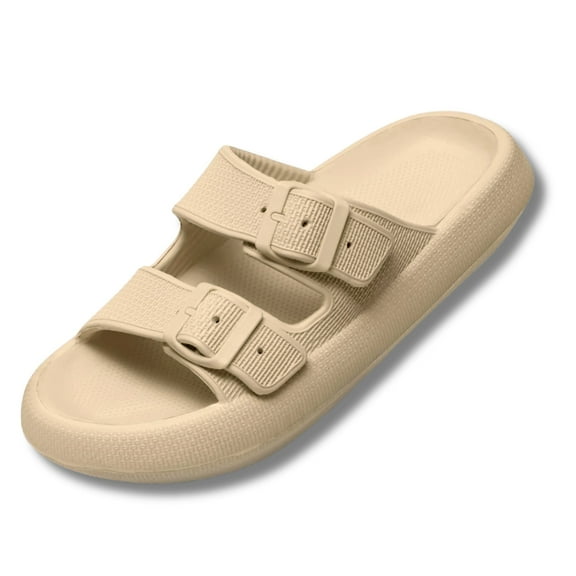 BERANMEY Double Buckle Adjustable Slides Sandals for Women and Men Casual Pillow Slippers for Women EVA Flat Slides Sandals