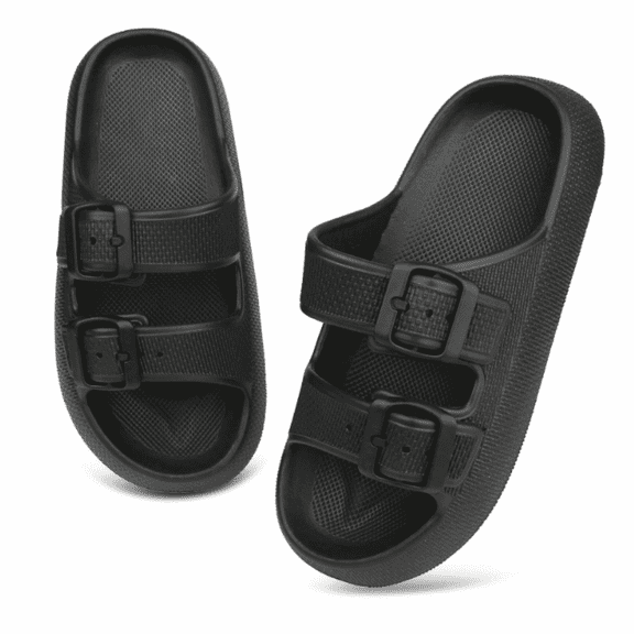 BERANMEY Double Buckle Adjustable Slides Sandals for Women and Men Casual Pillow Slippers for Women EVA Flat Slides Sandals