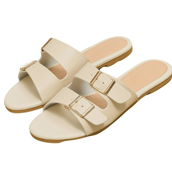BERANMEY Double Buckle Adjustable Straps Sandals for Women Casual Open Toe Slip-On Beach Women Sandals Summer Shoes