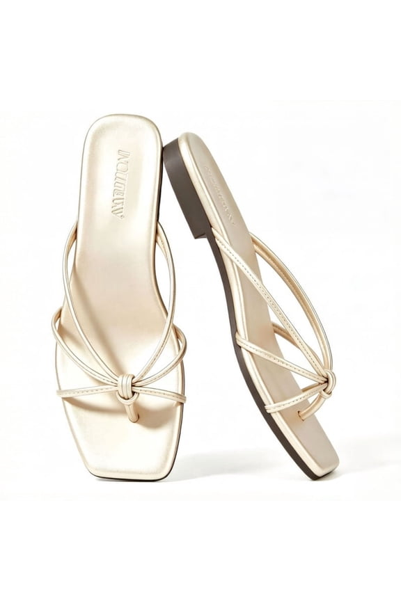 Flat Strappy Sandals for Women Comfortable Dressy Slip-On Summer Flip Flops Sandals with Memory Foam Cushioning