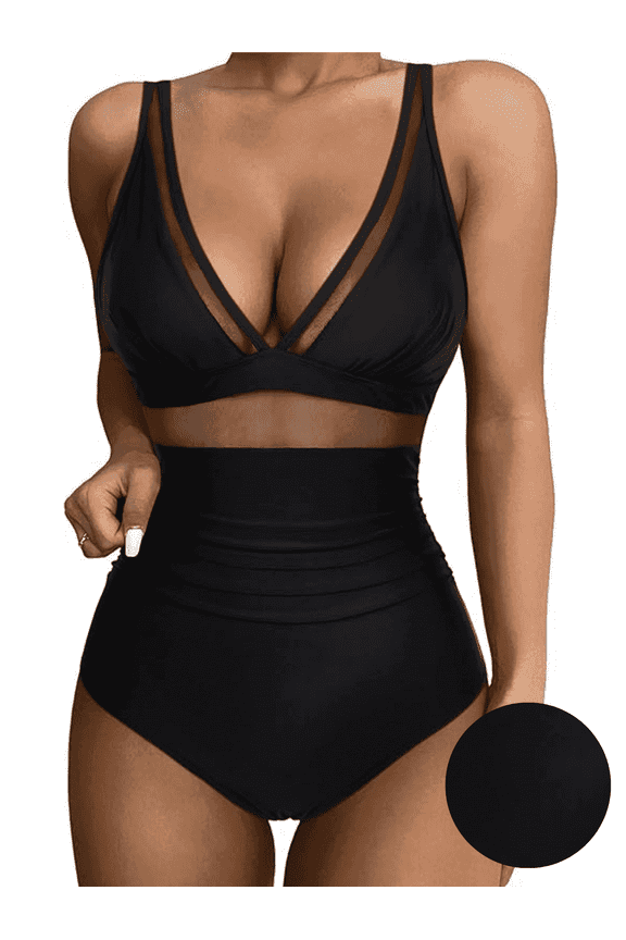 One-Pieces Swimsuit for Women Sexy Mesh Tummy Control One-Pieces Swimwear for Women Push Up High Waisted Swimwear Bathing Suit S-2XL