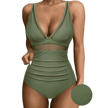 BERANMEY Floral Print Women Sexy Mesh Tummy Control One-Pieces Swimsuit for Women Push Up High Waisted One-pieces Swimwear Bathing Suit S-2XL