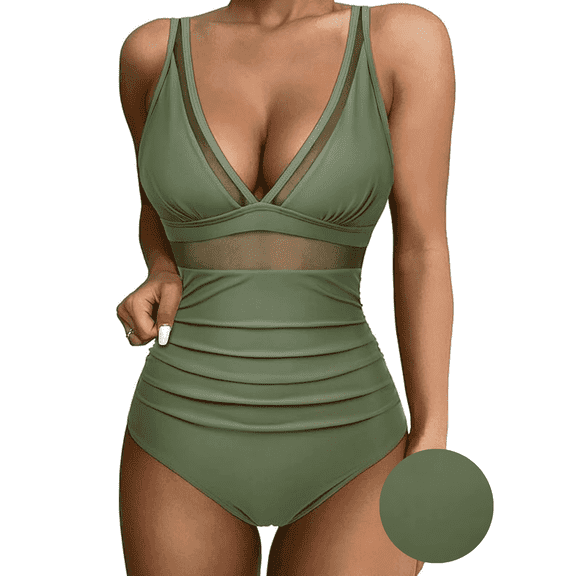 BERANMEY Floral Print Women Sexy Mesh Tummy Control One-Pieces Swimsuit for Women Push Up High Waisted One-pieces Swimwear Bathing Suit S-2XL