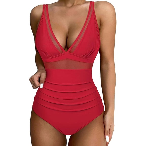BERANMEY One-Pieces Swimsuit for Women Sexy Mesh Tummy Control One-Pieces Swimwear for Women Push Up High Waisted Swimwear Bathing Suit S-2XL