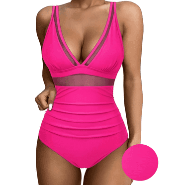 BERANMEY Floral Print Women Sexy Mesh Tummy Control One-Pieces Swimsuit for Women Push Up High Waisted One-pieces Swimwear Bathing Suit S-2XL