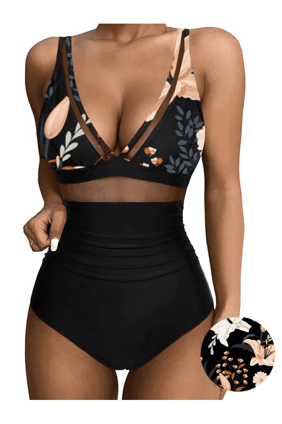 One-Pieces Swimsuit for Women Sexy Mesh Tummy Control One-Pieces Swimwear for Women Push Up High Waisted Swimwear Bathing Suit S-2XL