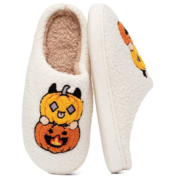 BERANMEY Halloween Slippers for Women Perfect Soft Plush Comfy Warm Slip-On Cute Womens Slippers Indoor Fluffy House Slippers for Women and Men Non-slip Fuzzy Flat Slides