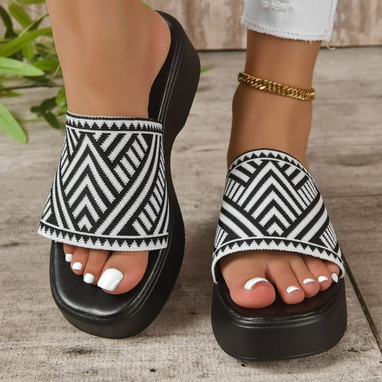 BERANMEY Knit Platform Slippers Women s Platform Wedge Sandals Comfort Square Open Toe Mules Classic Slip On Slippers Casual Slides for Women Single