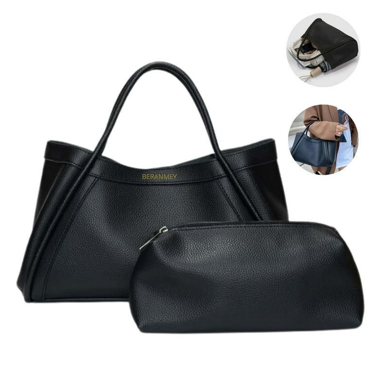 BERANMEY Large Capacity Work Vegan Leather Tote Bags For Women Travel Large Casual Crossbody Handbag for Women Work Extra Large Black Gift Bags For