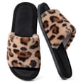 thumbnail image 1 of BERANMEY Leopard Open Toe Womens Slippers Cute Soft House Slippers for Women Men Anti-slip Thick Sole Indoor Bedroom Winter Home Slippers, 1 of 8