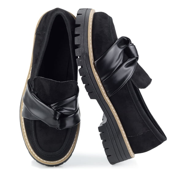 BERANMEY Loafers for Women Platform Loafers for Women Dressy Slip On Womens Loafers & Slip-Ons Comfortable Bow Design PU Leather Flats Wide Width Casual Work Shoes