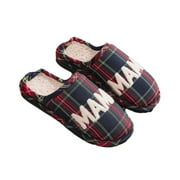 BERANMEY MAMA Bear Slippers for Women Warm Memory Foam Plaid Print Fuzzy Indoor Outdoor Non-Slip House Shoes for Women and Men