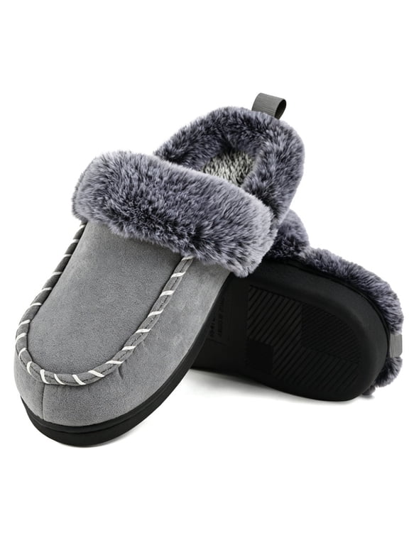 Mens Slippers Moccasins Memory Foam Fuzzy House Shoes for Mens Womens Closed Toe Warm Soft Slip-On Slippers with Anti-slip Sole Fuzzy Flat Slides Perfect for Indoor & Outdoor Use