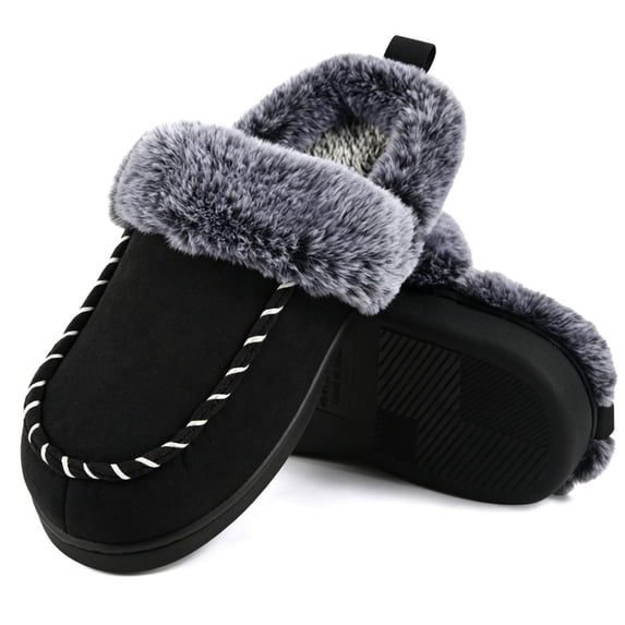 BERANMEY Mens Slippers Moccasins Memory Foam Fuzzy House Shoes for Mens Womens Closed Toe Warm Soft Slip-On Slippers with Anti-slip Sole Fuzzy Flat Slides Perfect for Indoor & Outdoor Use