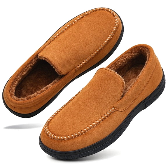 BERANMEY Moccasins Slippers for Men House Slippers Indoor Outdoor Plush Mens Bedroom Shoes with Hard Sole