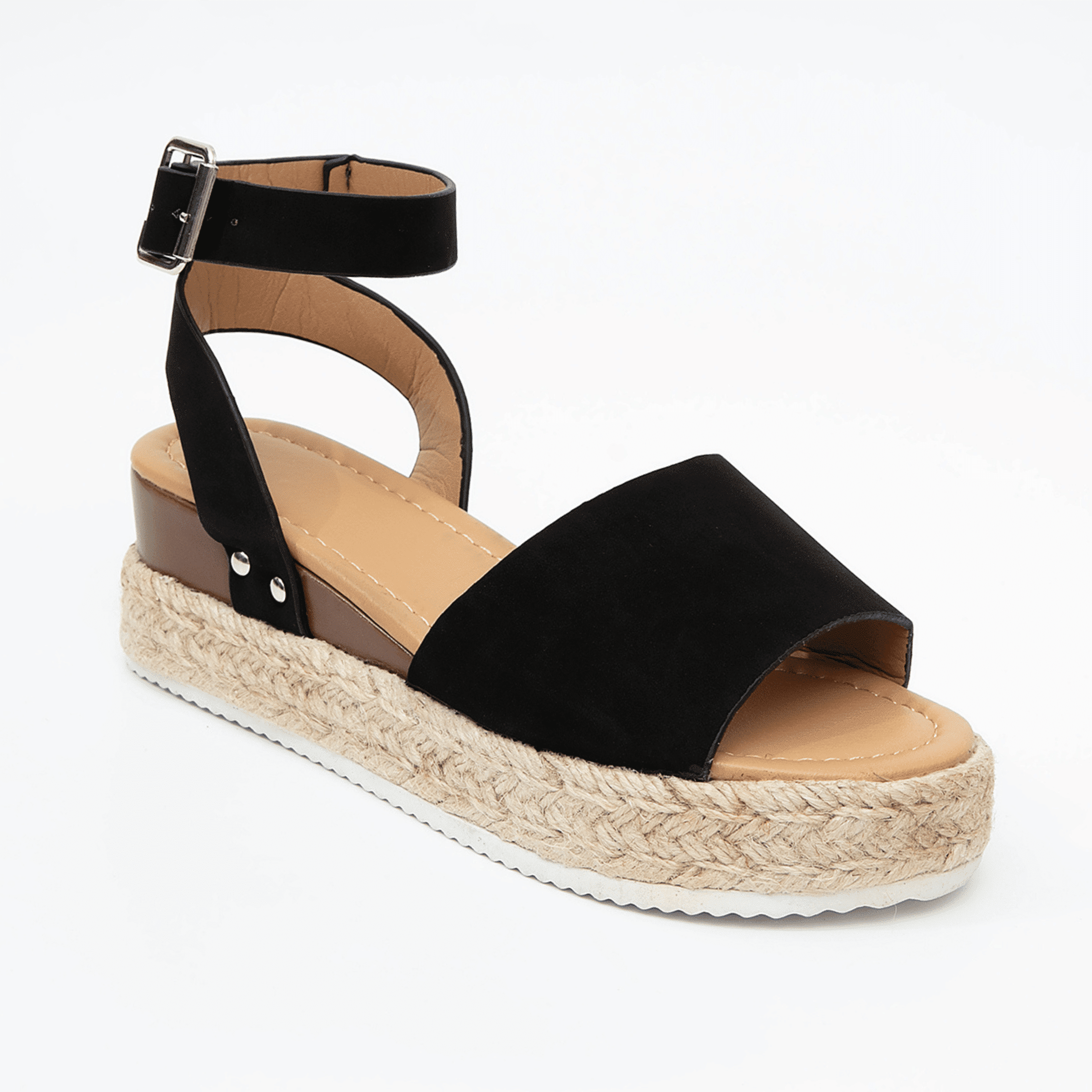 BERANMEY Women's Open Toe Buckle Ankle Strap Casual Espadrilles Platform Wedge Sandals
