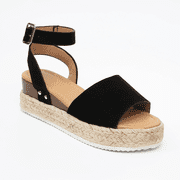 BERANMEY Open Toe Buckle Ankle Strap Espadrilles with Flatform Wedge Sandals For Women - Casual Platform Sandals Women Comfortable - Espadrilles Beach Sandals For Woman