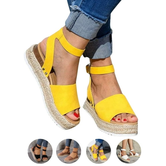 BERANMEY Open Toe Buckle Ankle Strap Espadrilles with Flatform Wedge Sandals For Women - Casual Platform Sandals Women Comfortable - Espadrilles Beach Sandals For Woman