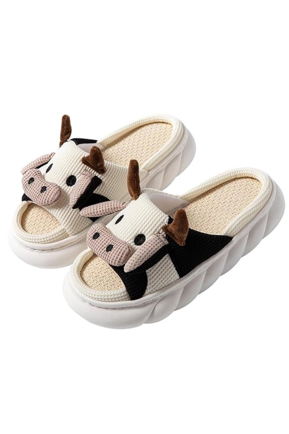 Open Toe Cute Cartoon Memory Foam Linen House Slippers for Women Indoor Outdoor Animal Slippers Womens Four Seasons Slippers for Women and Men Non-slip Flat Slides