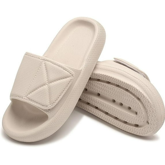 BERANMEY Pillow Sandals for Women & Men Adjustable Strap EVA Slippers Cloud Cushion Arch Support Diabetic Shoes for Shower Bathroom