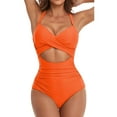 thumbnail image 1 of BERANMEY Sexy Tummy Control One Piece Swimsuit for Women Deep V Neck Cutout Swimsuits with Crisscross Back Straps Slimming High Waisted Bathing Suit Size S-2XL, 1 of 5