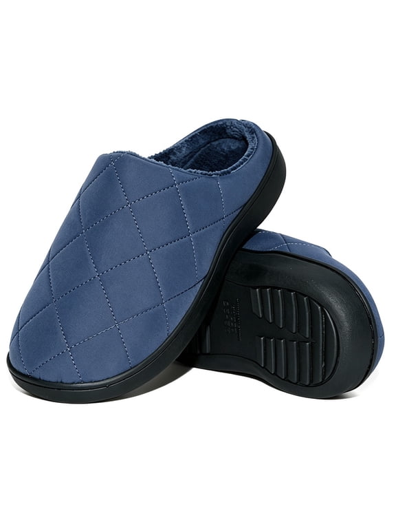Slip On Waterproof Mens Slippers Closed Toe Slippers for Mens Warm Fuzzy Comfy House Shoes Non-slip Sole Indoor/Outdoor Fluffy Wide Winter Slippers