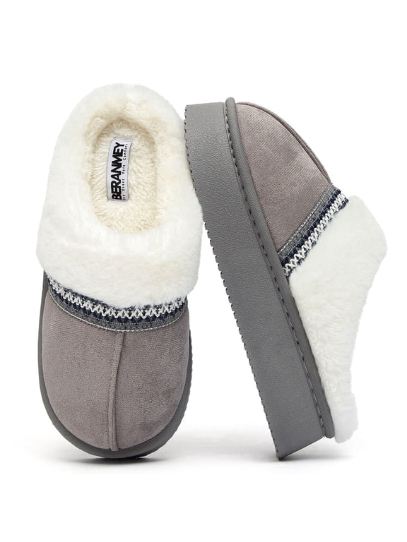 Slippers for Women Scuff Memory Foam Fuzzy Faux Fur House Slippers Bedroom Non-slip Warm Fluffy Plush Womens Slippers Unisex Slip on Anti-Skid Sole Slides