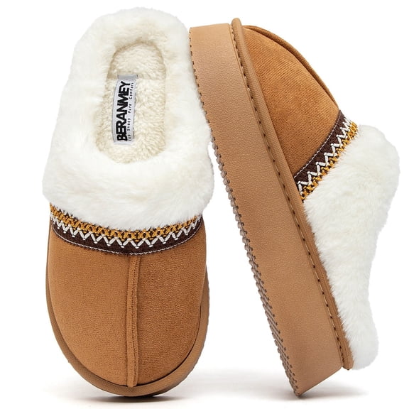 BERANMEY Slippers for Women Scuff Memory Foam Fuzzy Faux Fur House Slippers Bedroom Non-slip Warm Fluffy Plush Womens Slippers Unisex Slip on Anti-Skid Sole Slides