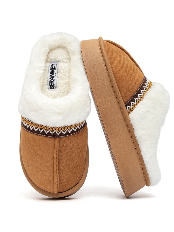 Slippers for Women Scuff Memory Foam Fuzzy Faux Fur House Slippers Bedroom Non-slip Warm Fluffy Plush Womens Slippers Unisex Slip on Anti-Skid Sole Slides