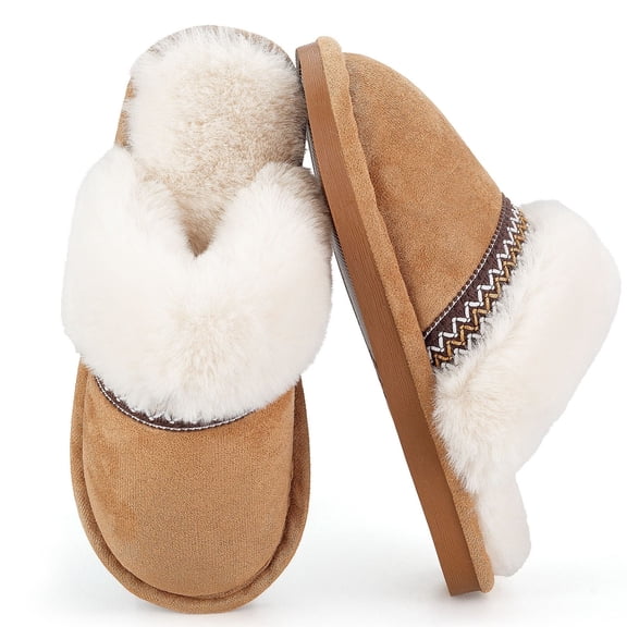 BERANMEY Slippers for Women Scuff Memory Foam Fuzzy Faux Fur House Slippers Bedroom Non-slip Warm Fluffy Plush Womens Slippers Unisex Slip on Anti-Skid Sole Slides