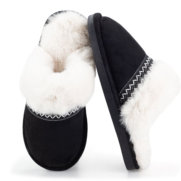 BERANMEY Slippers for Women Scuff Memory Foam Fuzzy Faux Fur House Slippers Bedroom Non-slip Warm Fluffy Plush Womens Slippers Unisex Slip on Anti-Skid Sole Slides