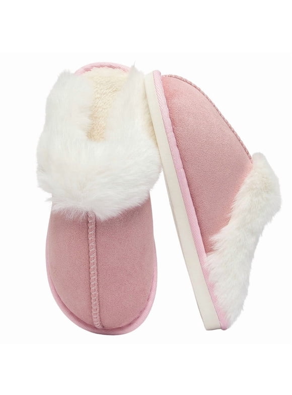Slippers for Women Scuff Memory Foam Fuzzy Faux Fur House Slippers Bedroom Non-slip Warm Fluffy Plush Womens Slippers Unisex Slip on Anti-Skid Sole Slides
